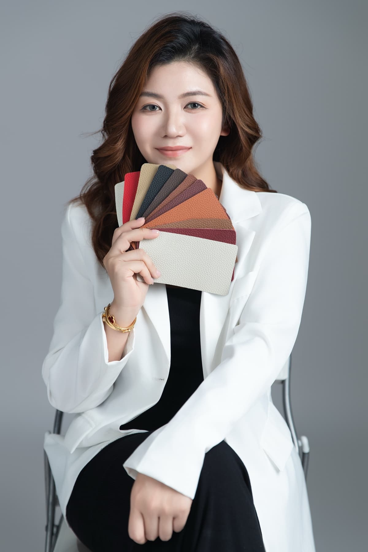 Jessie Kang, founder of MATNESS, with the leather colour range